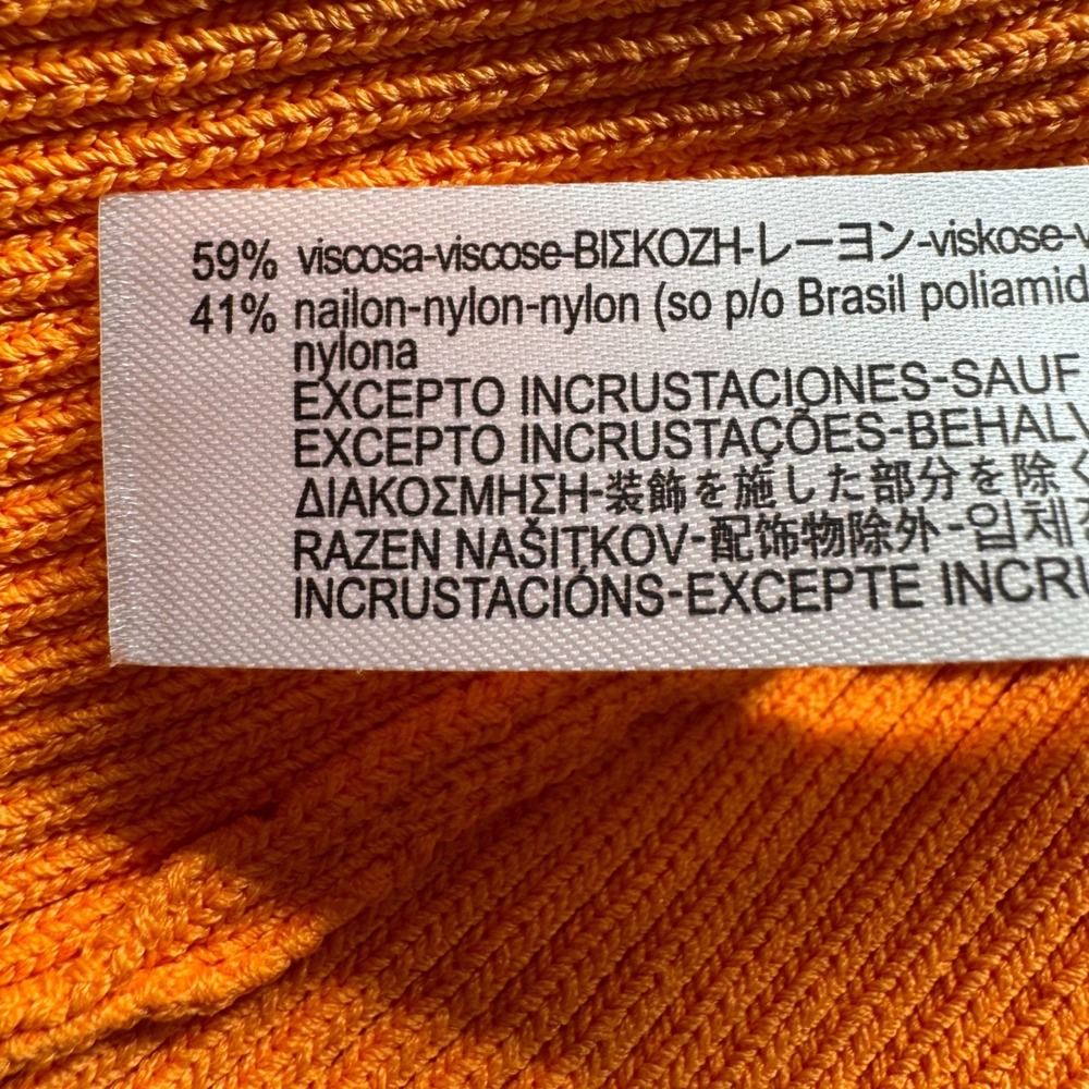 Zara Large Mini Dress Ribbed Bodycon‎ Orange Embellished Low Back Party Cocktail - Picture 8 of 9